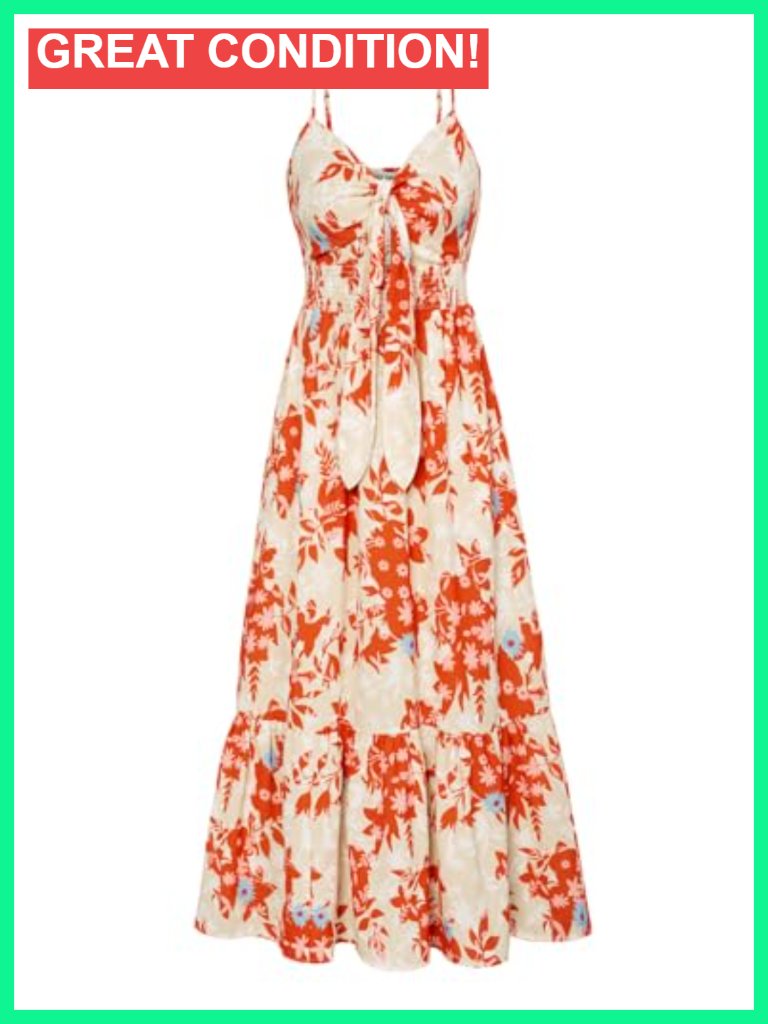 Floral Maxi Dress Long Flowy Boho Beach Vacation With Pockets